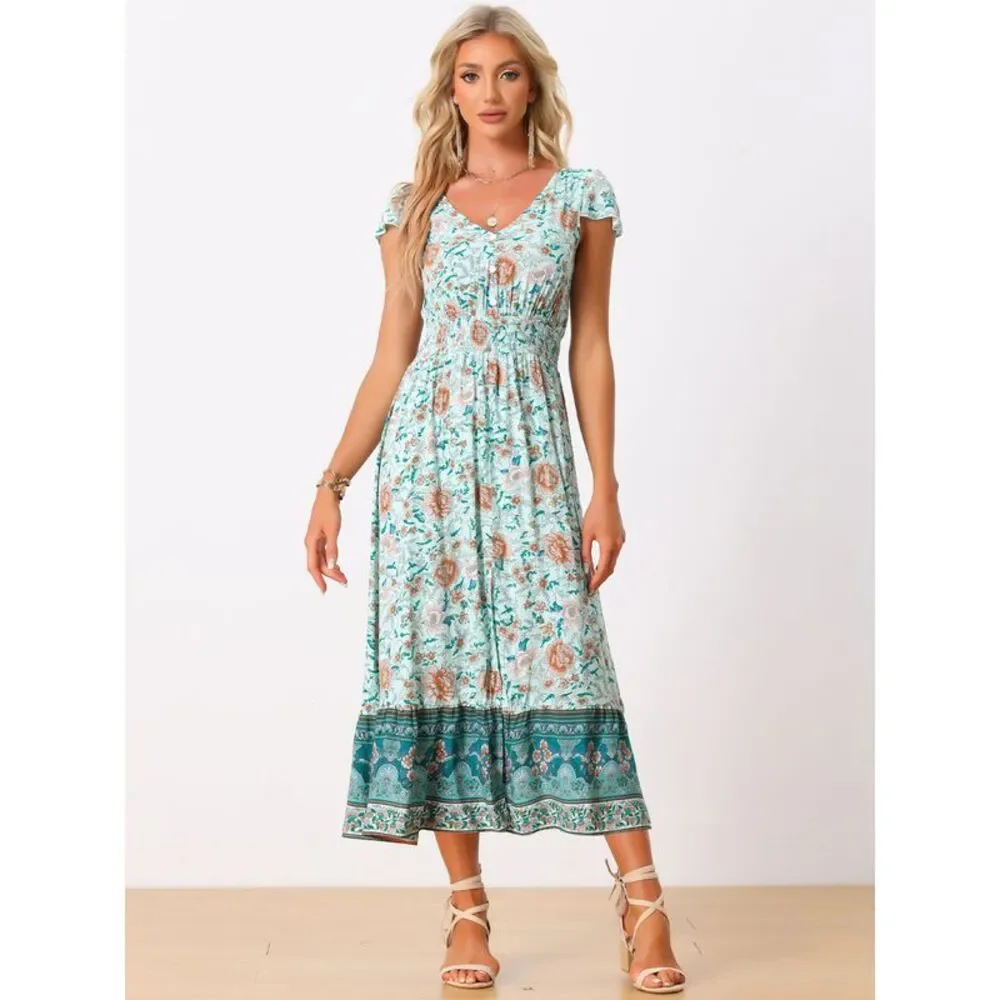 OFFERS OPEN! Small Allegra K Mint Green Floral Maxi Dress green blue Teal - Picture 4 of 6